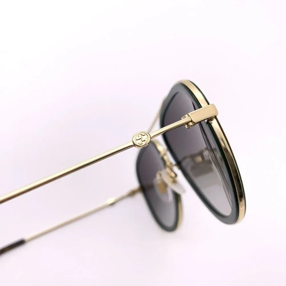 BRAND NEW GUCCI URBAN GG0062S 003 Gold Gold Green Unisex Sunglasses
